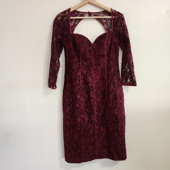 NWT Aidan Mattox Red Burgundy Lace Dress Size 4 - Picture 3 of 14
